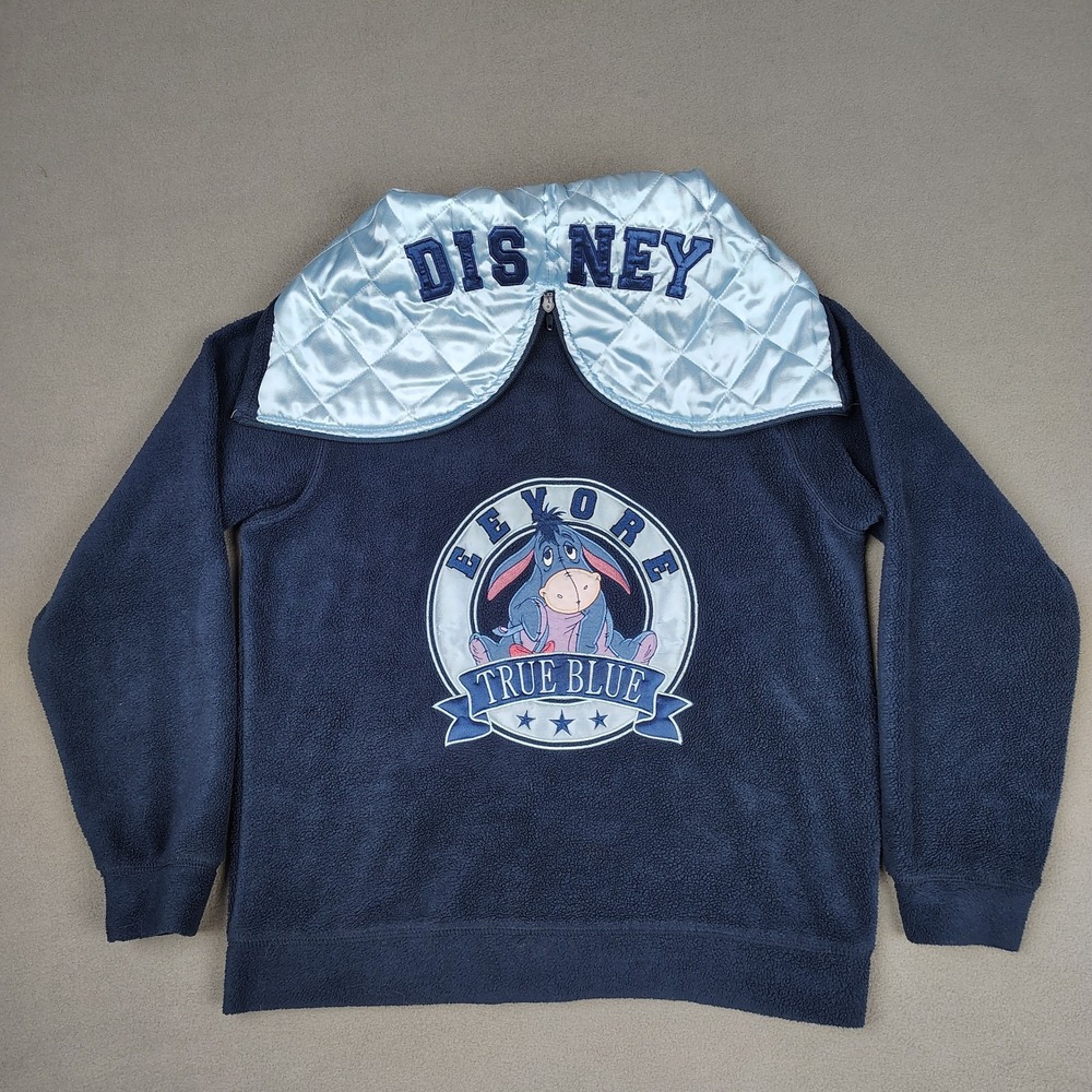 Y2K Disney Eeyore "True Blue" Fleece Hoodie Adult Small Embroidered Big Logo